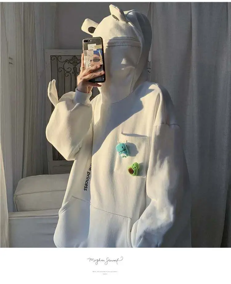 Women Korean Hoodie Set Green White Fleece Lined — feature 26