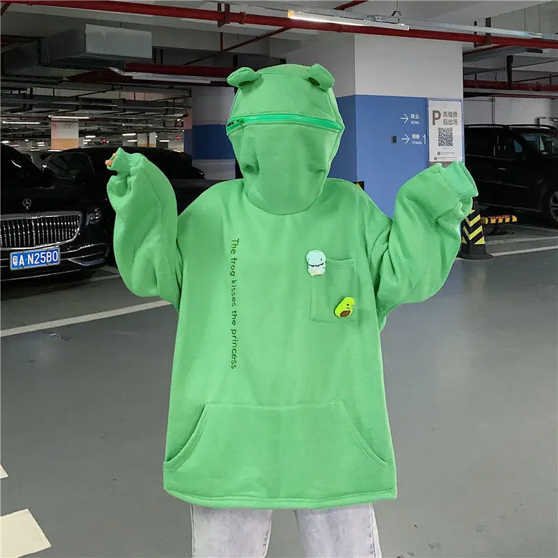 Women Korean Hoodie Set Green White Fleece Lined — feature 32