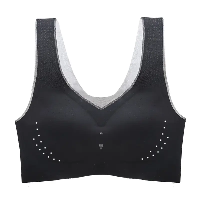 Ultra-Thin Ice Silk beautiful back large size seamless underwear without steel ring gathered bra sports vest women's breast