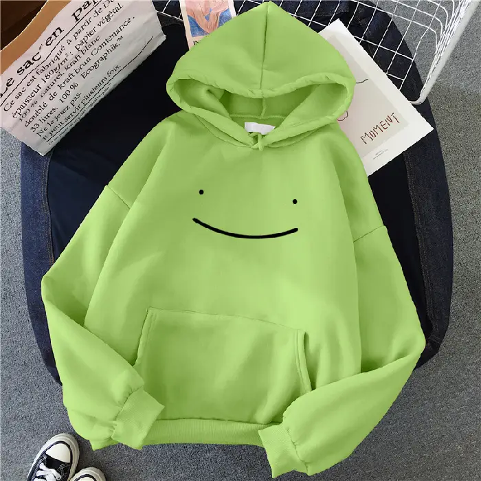 Green Fleece Hoodie with Fake Smile Design for Women