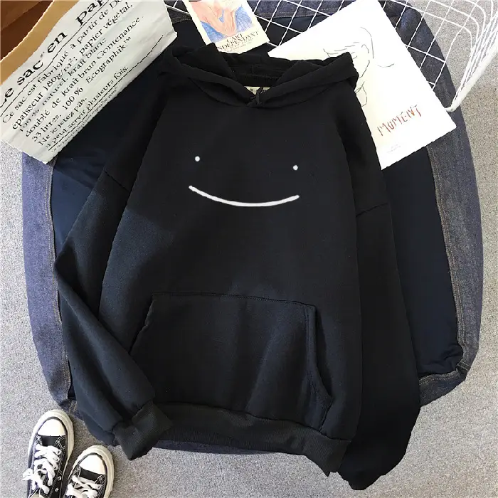 Green Fleece Hoodie with Fake Smile Design for Women