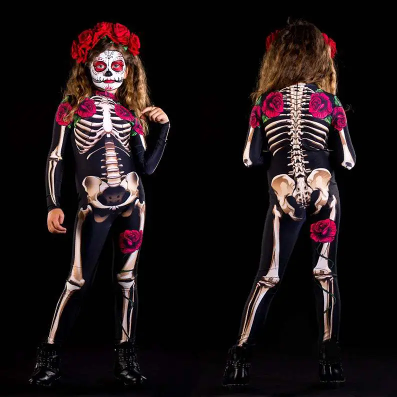 2021 Halloween Skeleton Print Jumpsuit for Kids