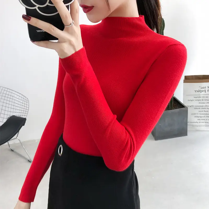 Women's Half Turtleneck Knitwear Long Sleeve Top - Image 3
