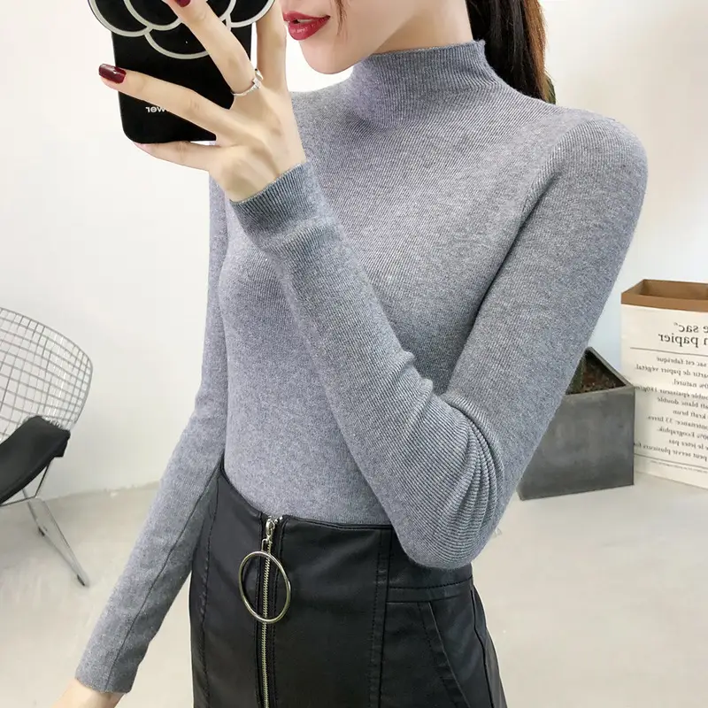 Women's Half Turtleneck Knitwear Long Sleeve Top - Image 4