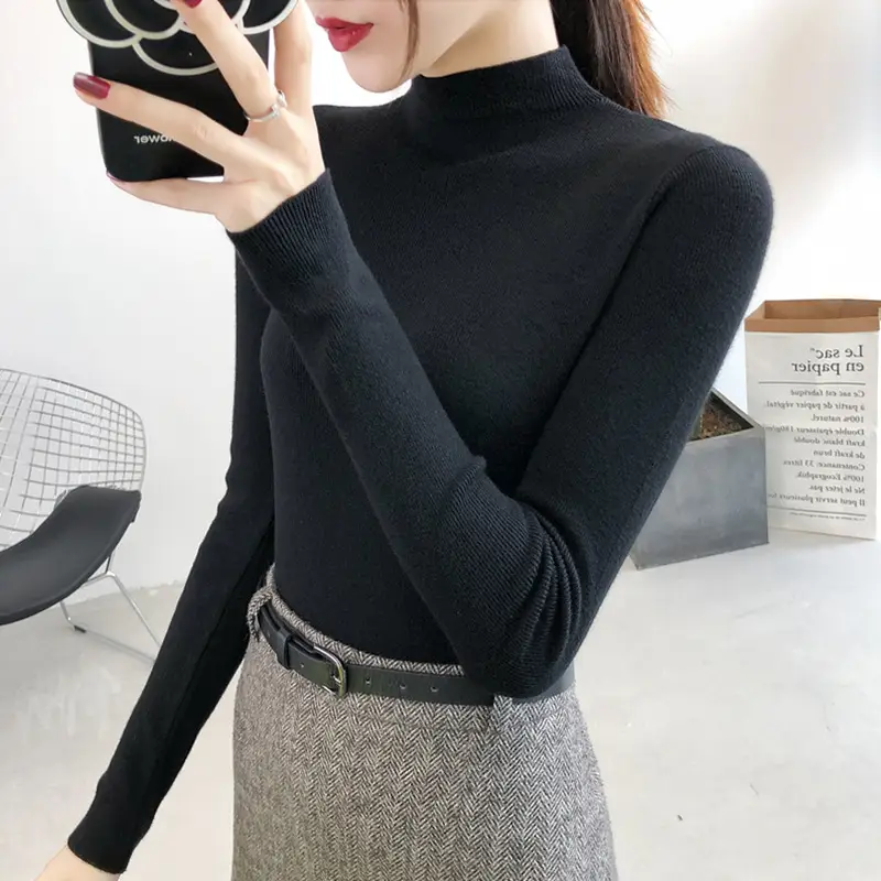 Women's Half Turtleneck Knitwear Long Sleeve Top - Image 5