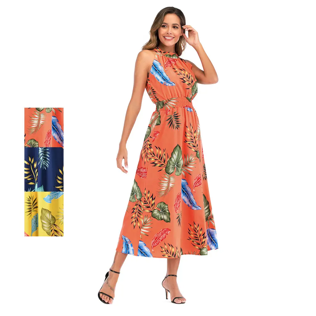 Bohemian Floral V-Neck Dress Yellow Short Sleeve — feature 1