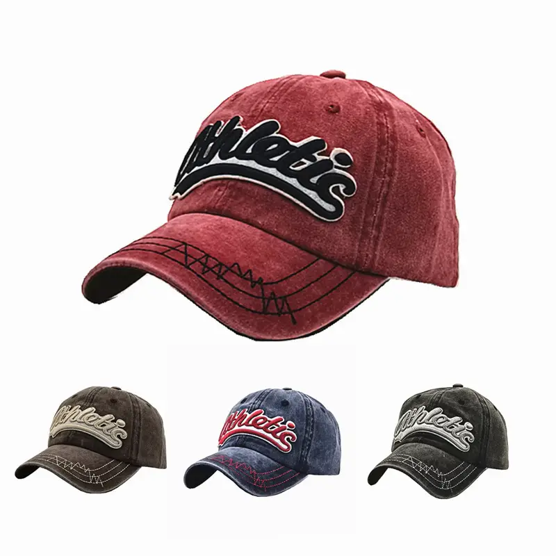 Men's Old Washed Embroidered Baseball Cap Red Black Grey - Image 5