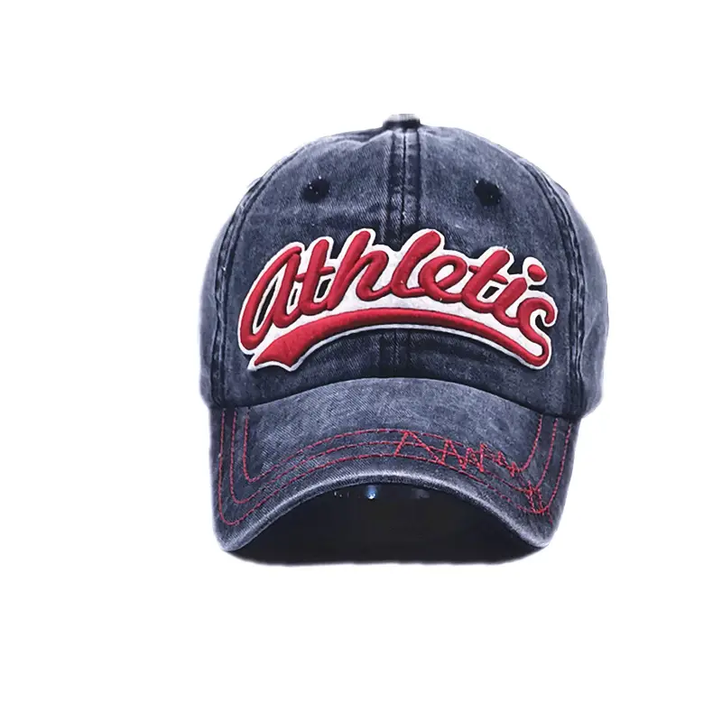 Men's Old Washed Embroidered Baseball Cap Red Black Grey - Image 6