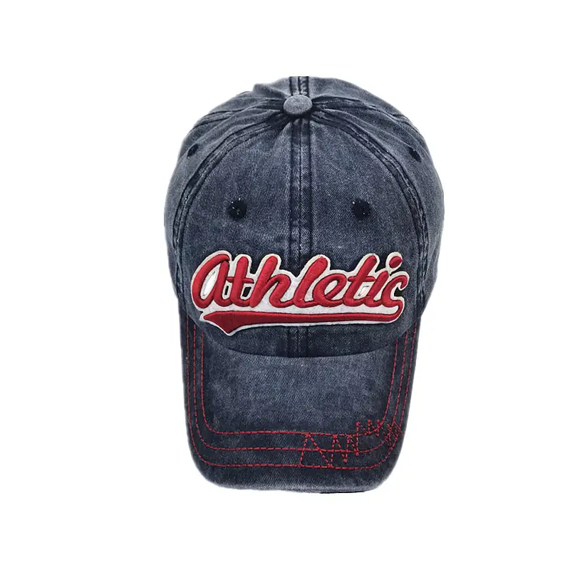 Men's Old Washed Embroidered Baseball Cap Red Black Grey - Image 7