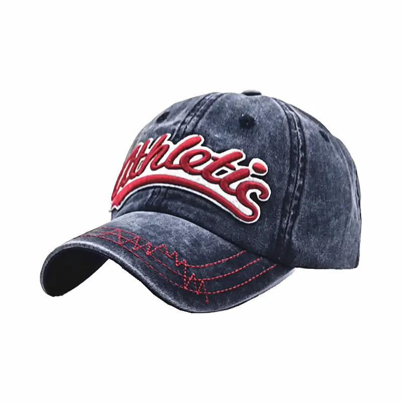 Men's Old Washed Embroidered Baseball Cap Red Black Grey - Image 4