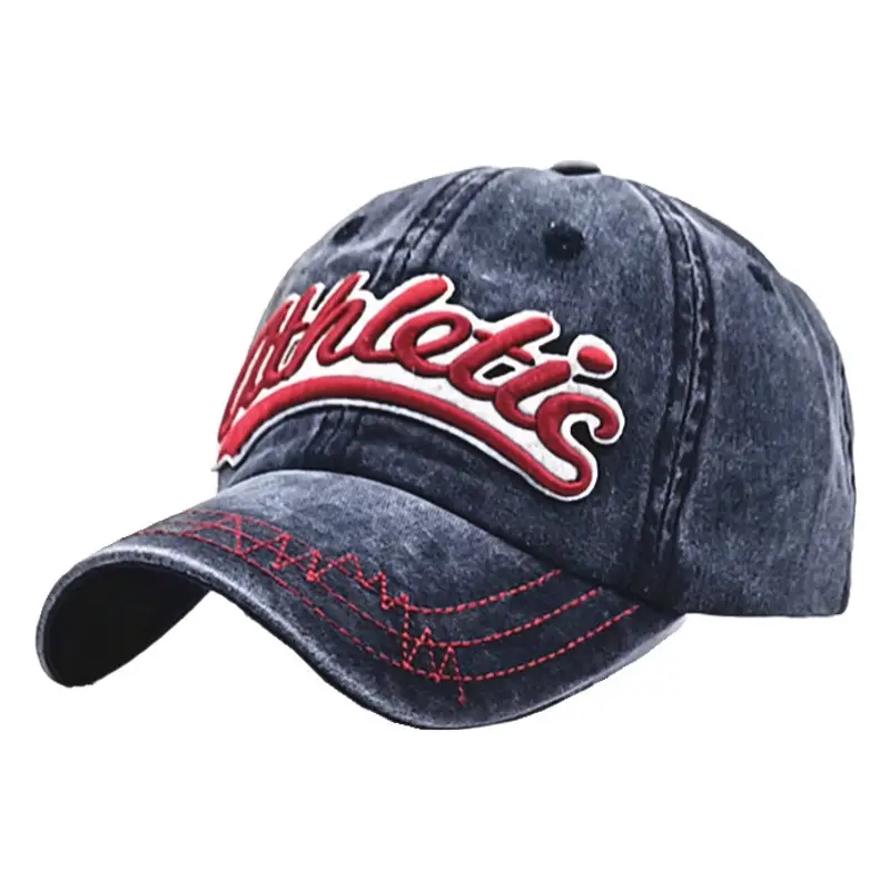 Men's Old Washed Embroidered Baseball Cap Red Black Grey