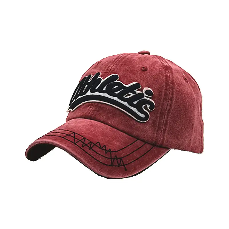 Men's Old Washed Embroidered Baseball Cap Red Black Grey - Image 2