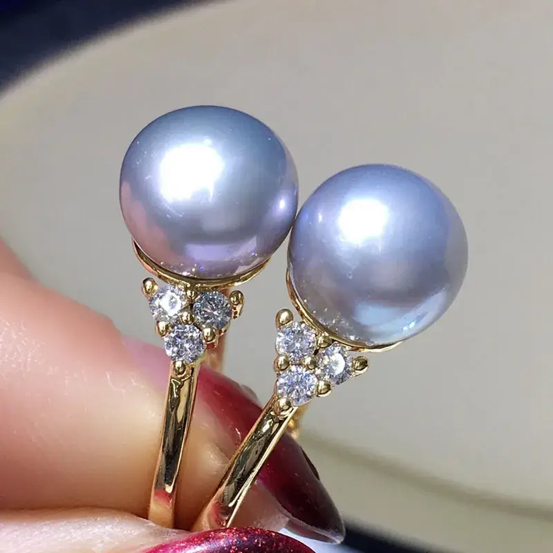 Elegant Grey Pearl Ring 8-9mm 18K Gold Plated - Image 3
