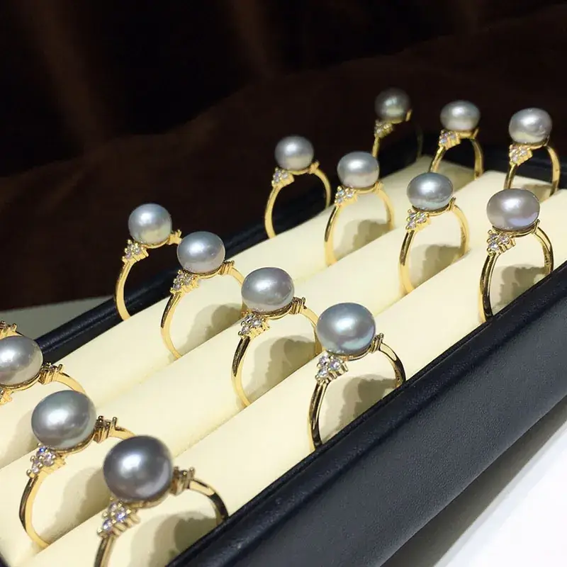 Elegant Grey Pearl Ring 8-9mm 18K Gold Plated - Image 4