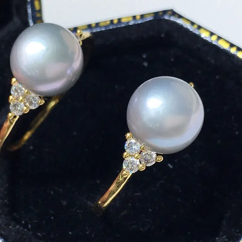 Elegant Grey Pearl Ring 8-9mm 18K Gold Plated - Image 5