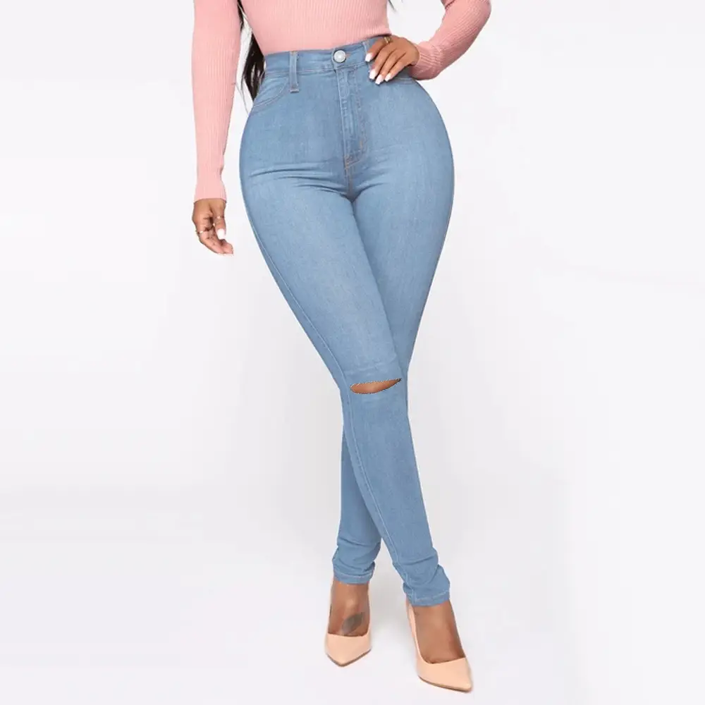 Women Sexy Blue Tight Jeans Large Size - Image 8