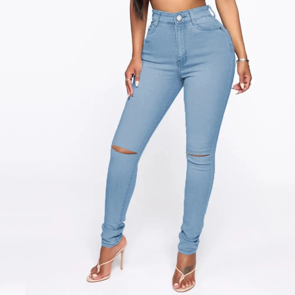 Women Sexy Blue Tight Jeans Large Size - Image 4