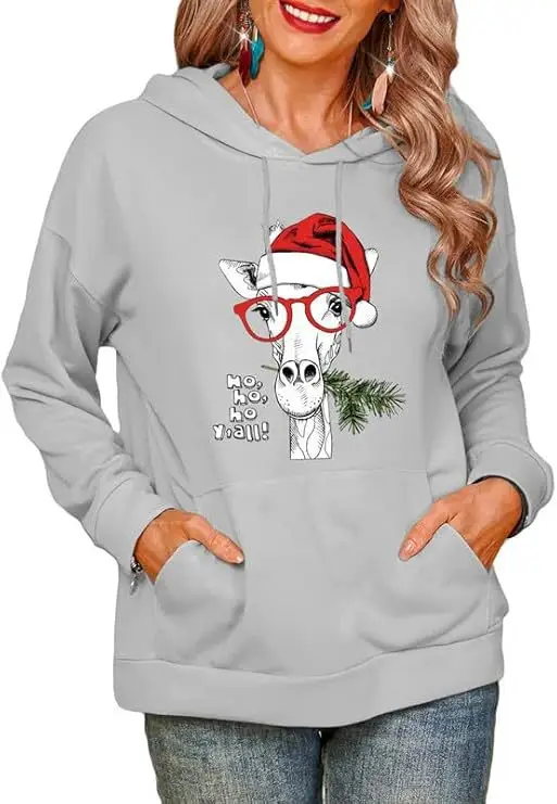 Women Grey Wolf Print Sweatshirt Round Neck 2020 - Image 4