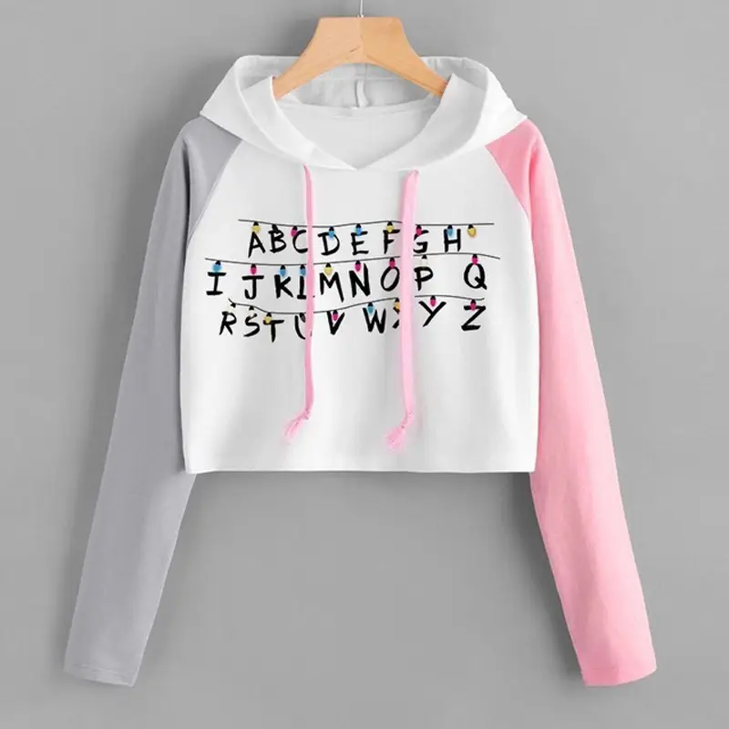 Women's White Pink Hooded Sweatshirt with Letter Print - Image 33