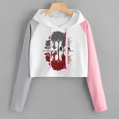 Women's White Pink Hooded Sweatshirt with Letter Print - Image 11