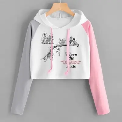 Women's White Pink Hooded Sweatshirt with Letter Print - Image 6