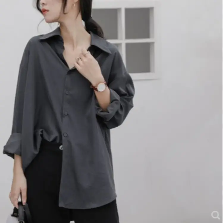 2026 Cool Vintage Gray Textured Shirt for Women - Image 4