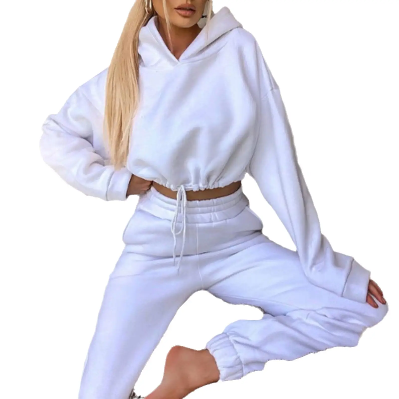 Women's Long Sleeve Hoodie Set Mint Green Two Piece - Image 13