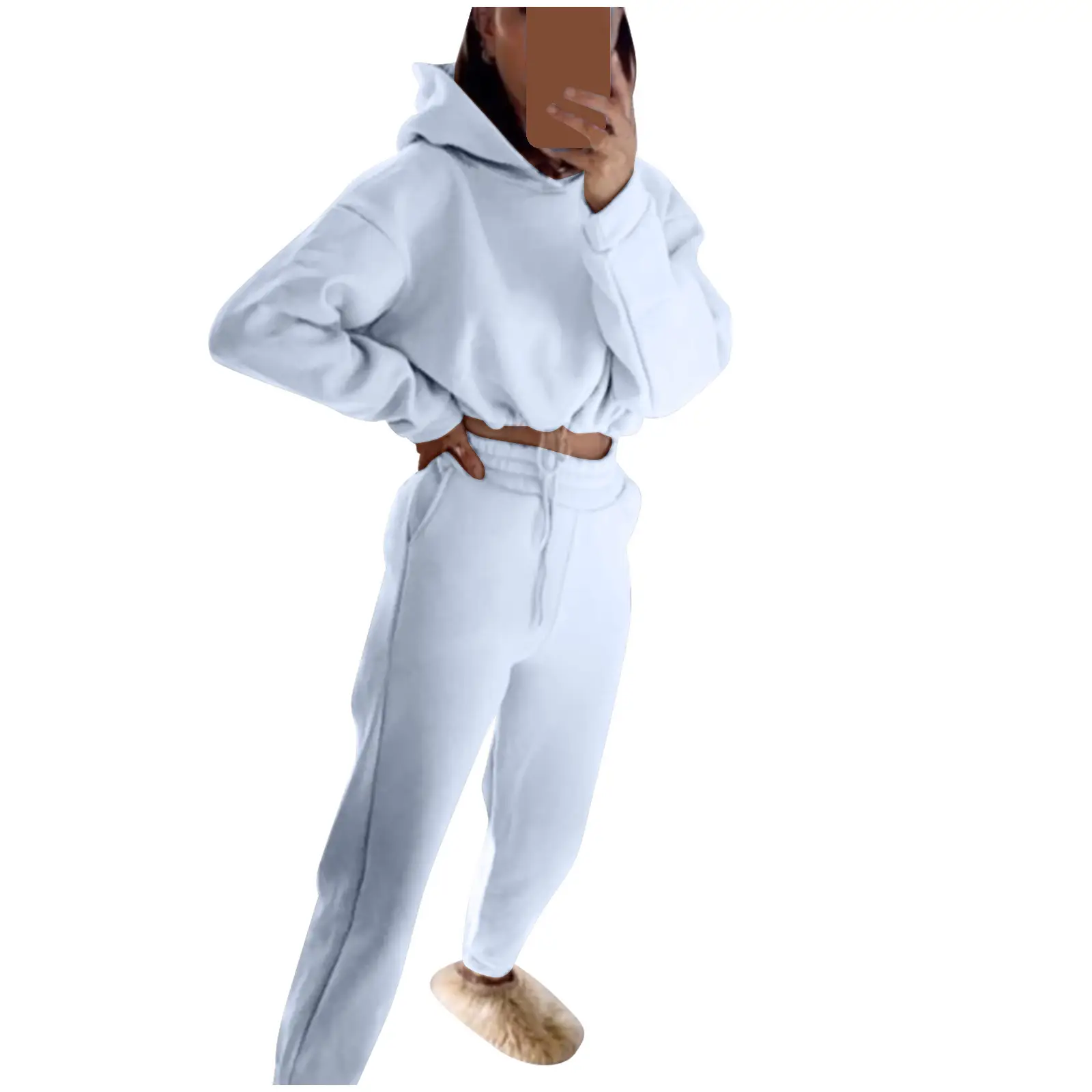 Women's Long Sleeve Hoodie Set Mint Green Two Piece — feature 20