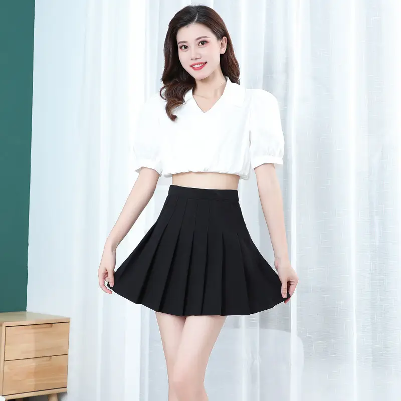 Stretch Unlined Pleated Black Skirt High Waist - Image 6
