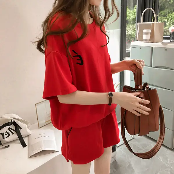 Women Pink Loose Two-Piece Summer Sports Suit - Image 5