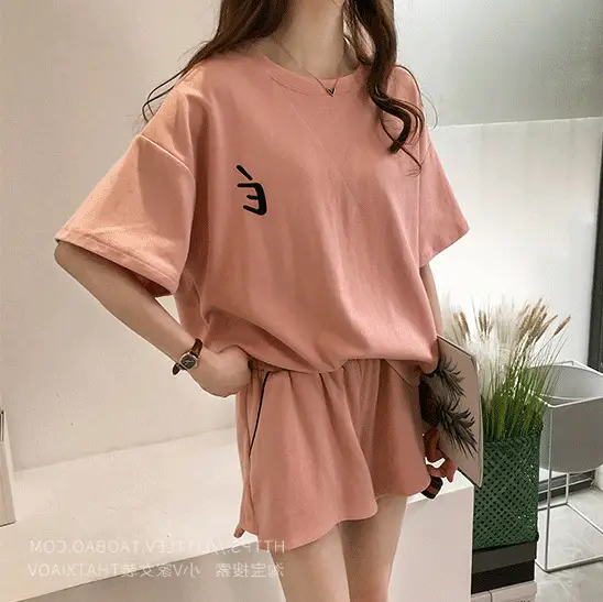 Women Pink Loose Two-Piece Summer Sports Suit - Image 7