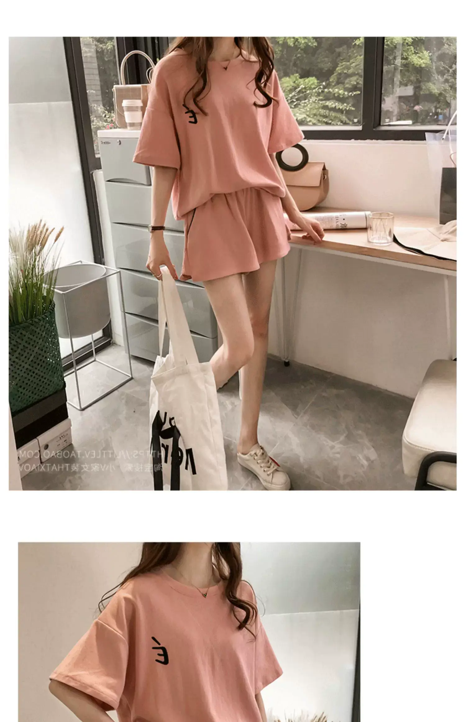 Women Pink Loose Two-Piece Summer Sports Suit — feature 24