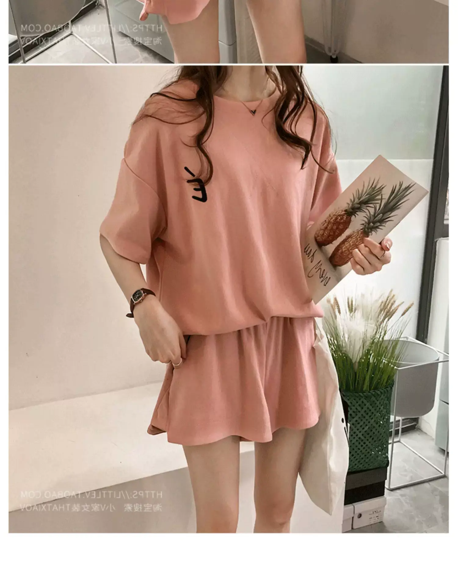 Women Pink Loose Two-Piece Summer Sports Suit — feature 26