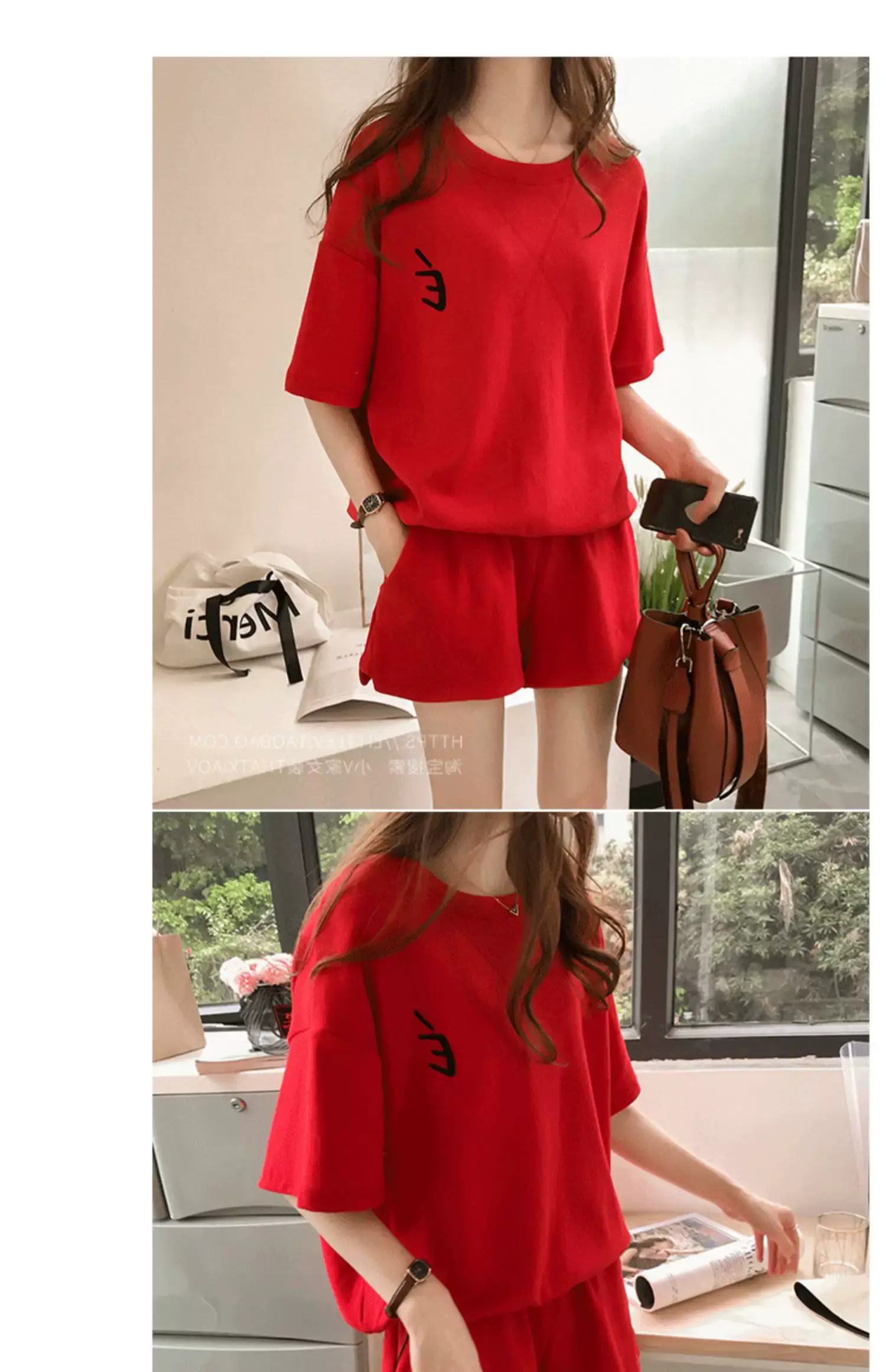 Women Pink Loose Two-Piece Summer Sports Suit — feature 27