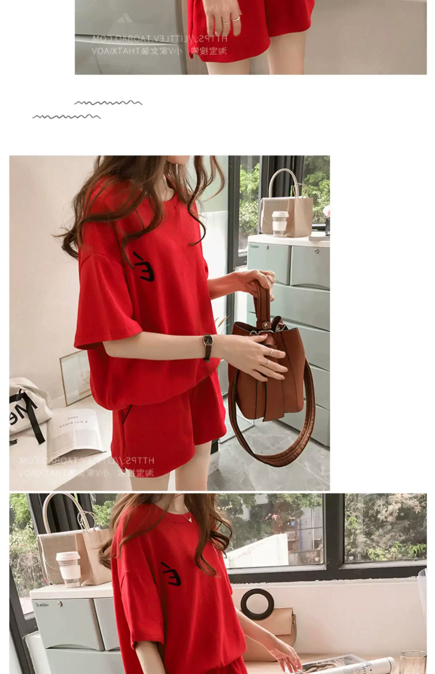 Women Pink Loose Two-Piece Summer Sports Suit — feature 28