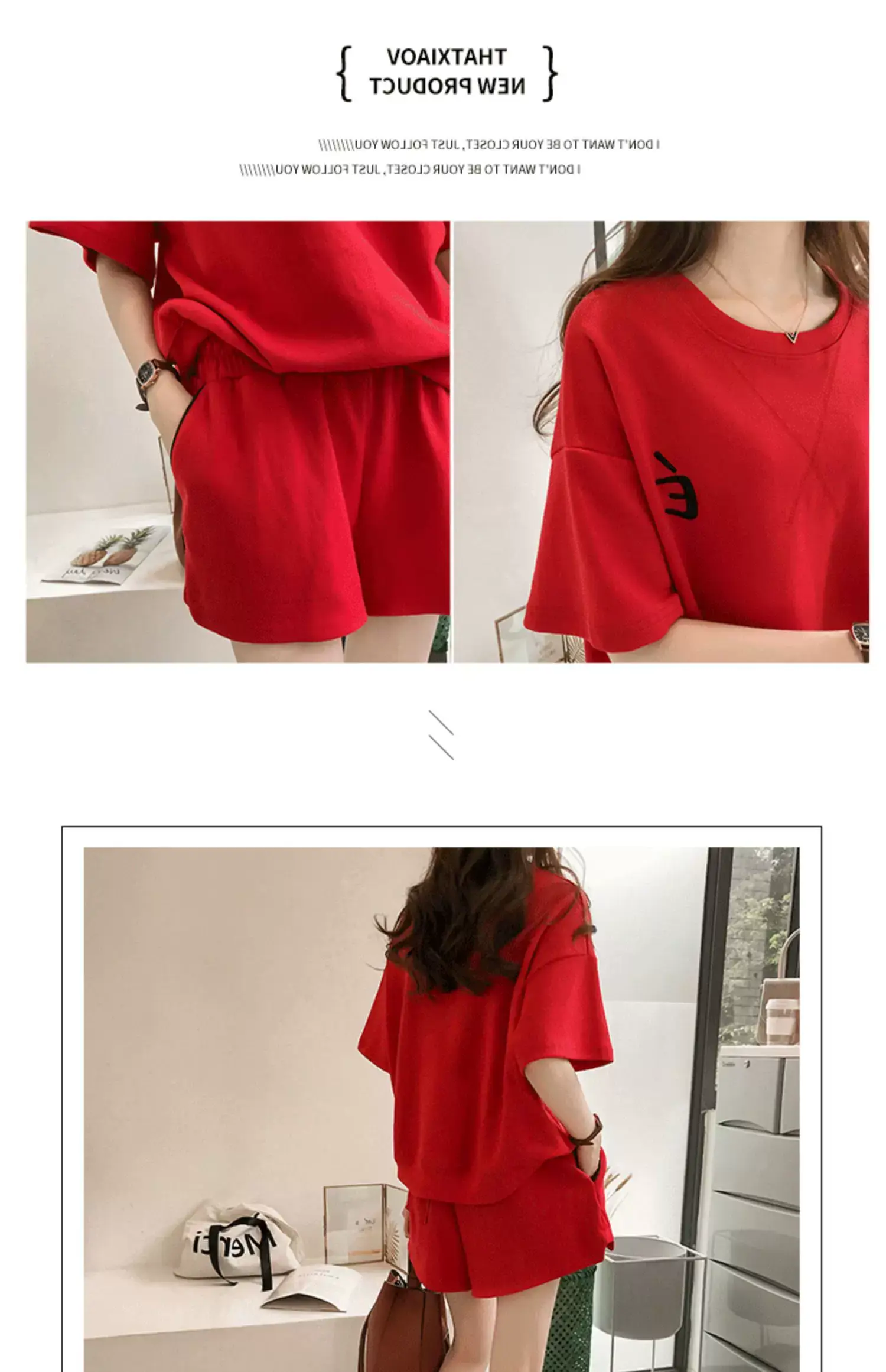 Women Pink Loose Two-Piece Summer Sports Suit — feature 30