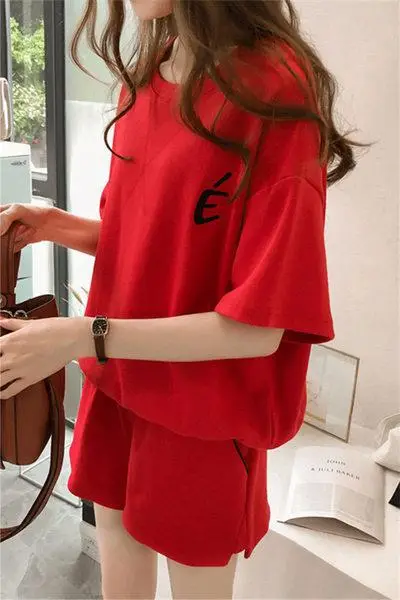 Women Pink Loose Two-Piece Summer Sports Suit - Image 2