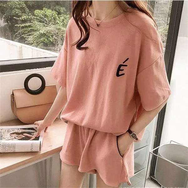 Women Pink Loose Two-Piece Summer Sports Suit - Image 3