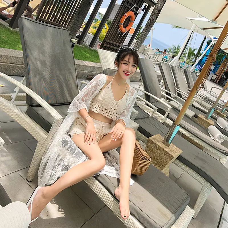 White Lace 3-Piece Hot Spring Beach Set for Women - Image 27