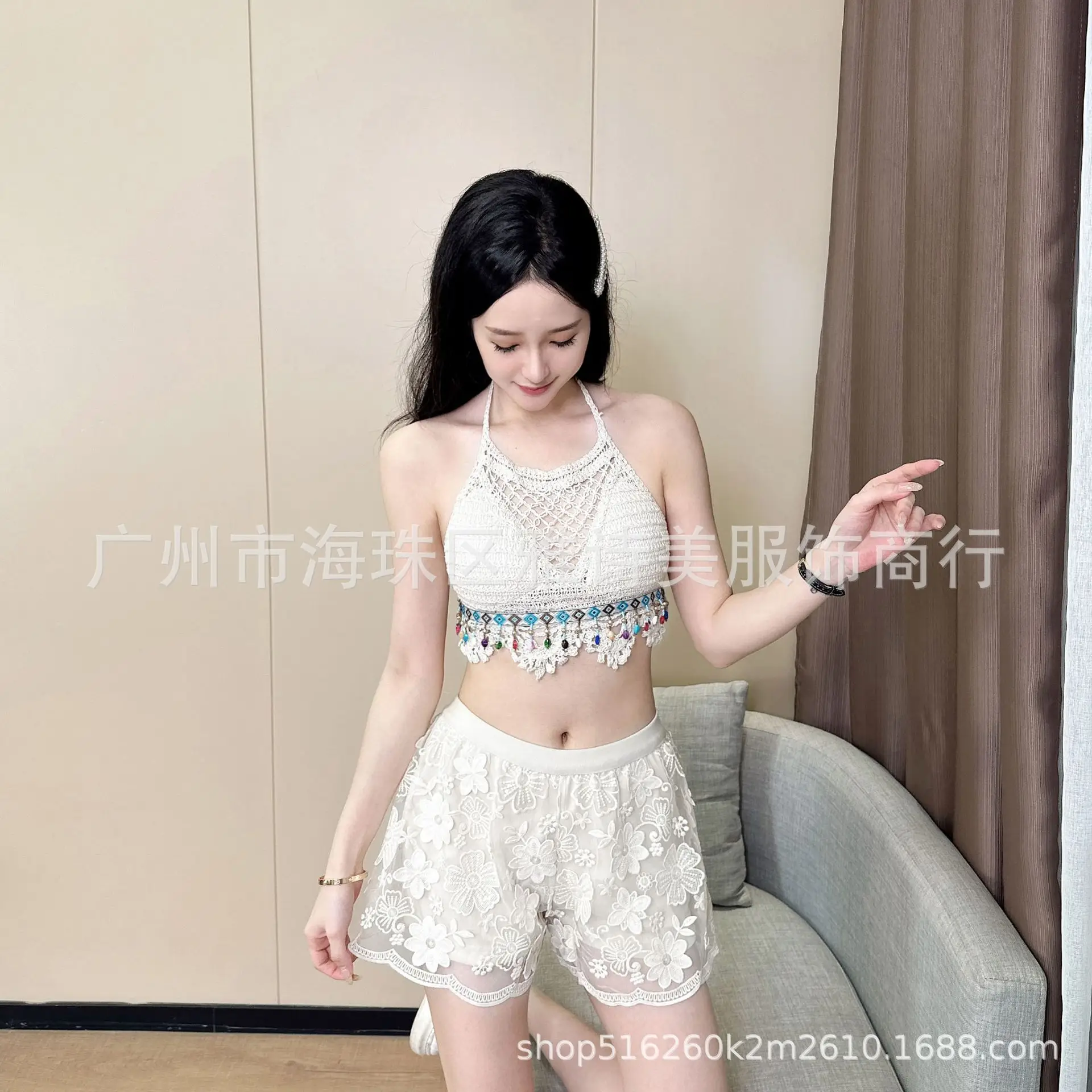 White Lace 3-Piece Hot Spring Beach Set for Women - Image 18