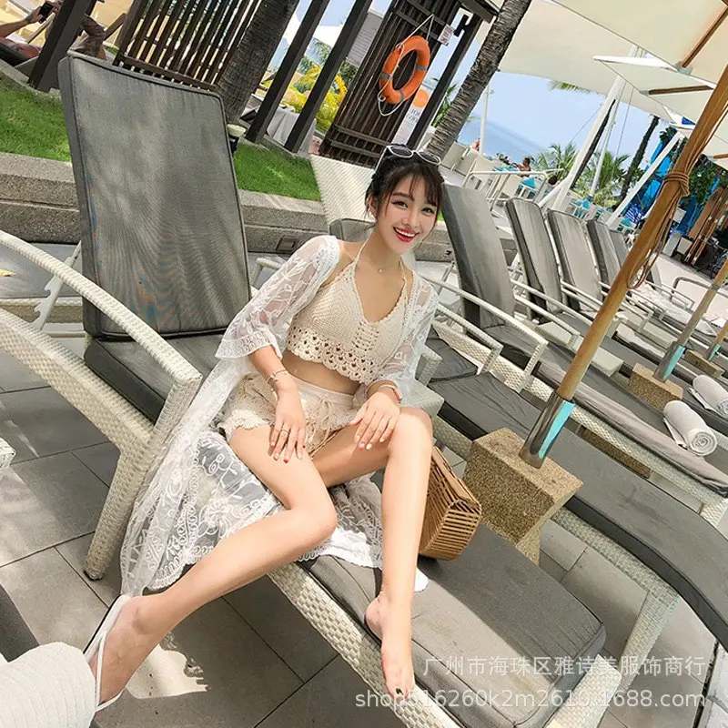 White Lace 3-Piece Hot Spring Beach Set for Women - Image 3