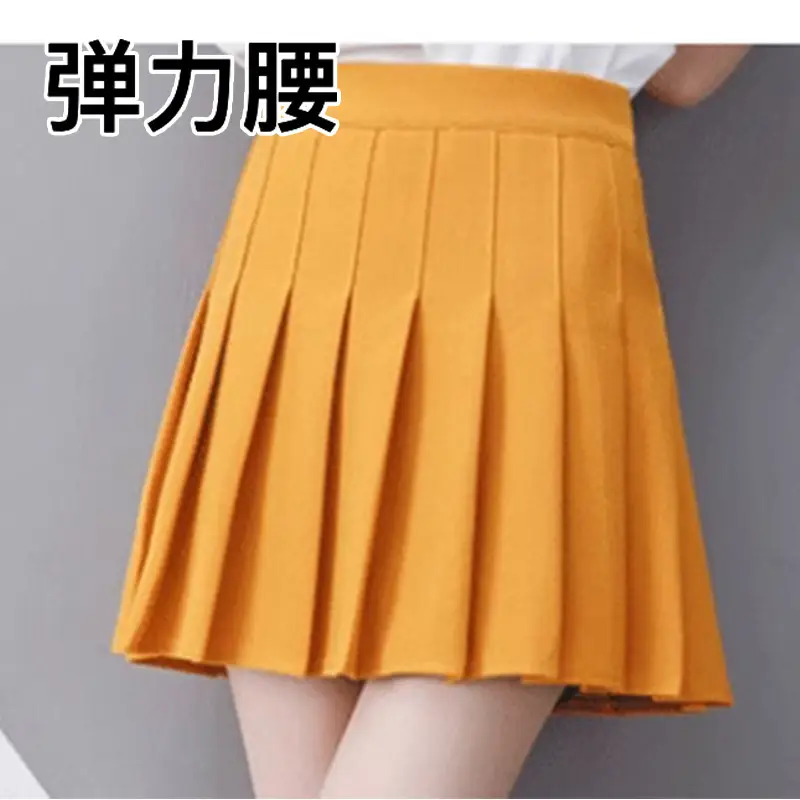 Orange Elastic Waist Pleated Skirt for Women - Image 36