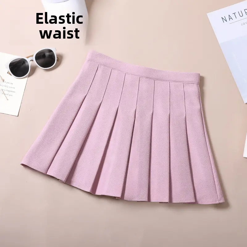 Orange Elastic Waist Pleated Skirt for Women - Image 21