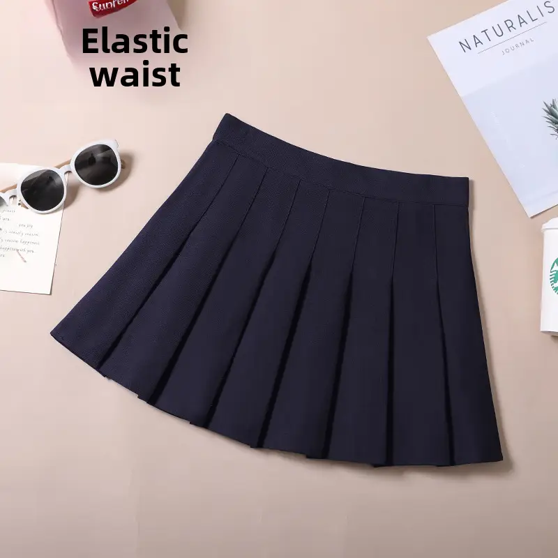 Orange Elastic Waist Pleated Skirt for Women - Image 26