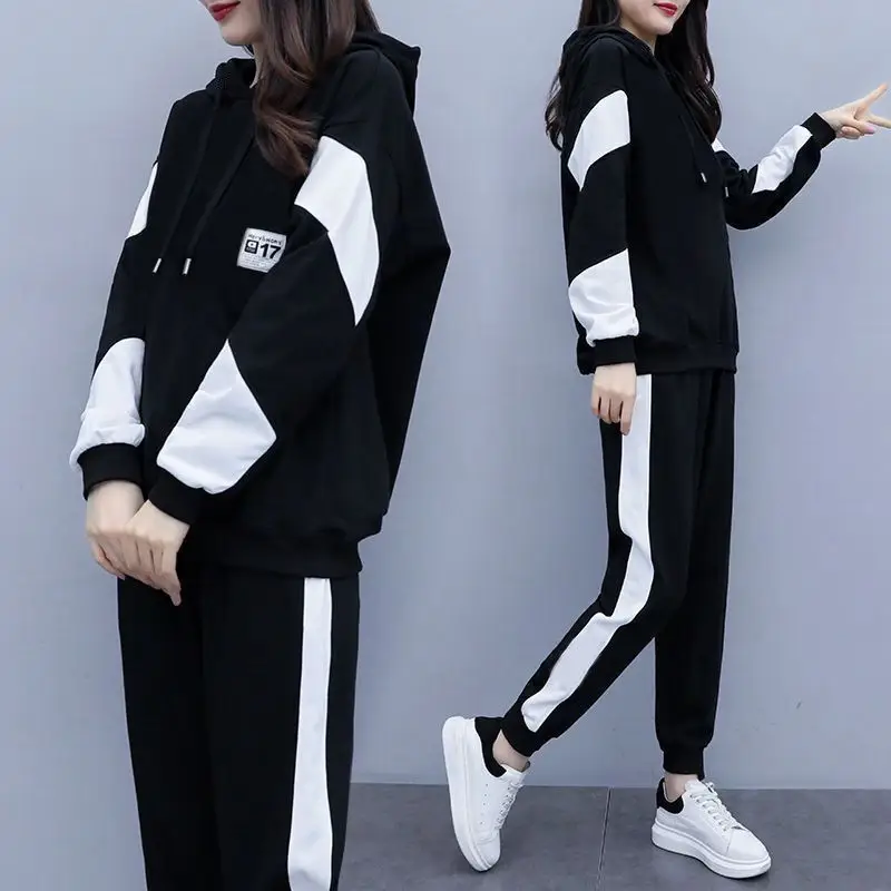 Women's Black White Track Suit Large Casual Sports Set - Image 4