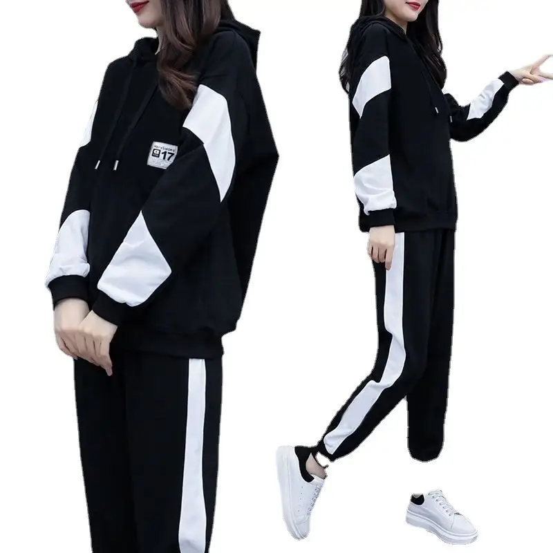 Women's Black White Track Suit Large Casual Sports Set - Image 7