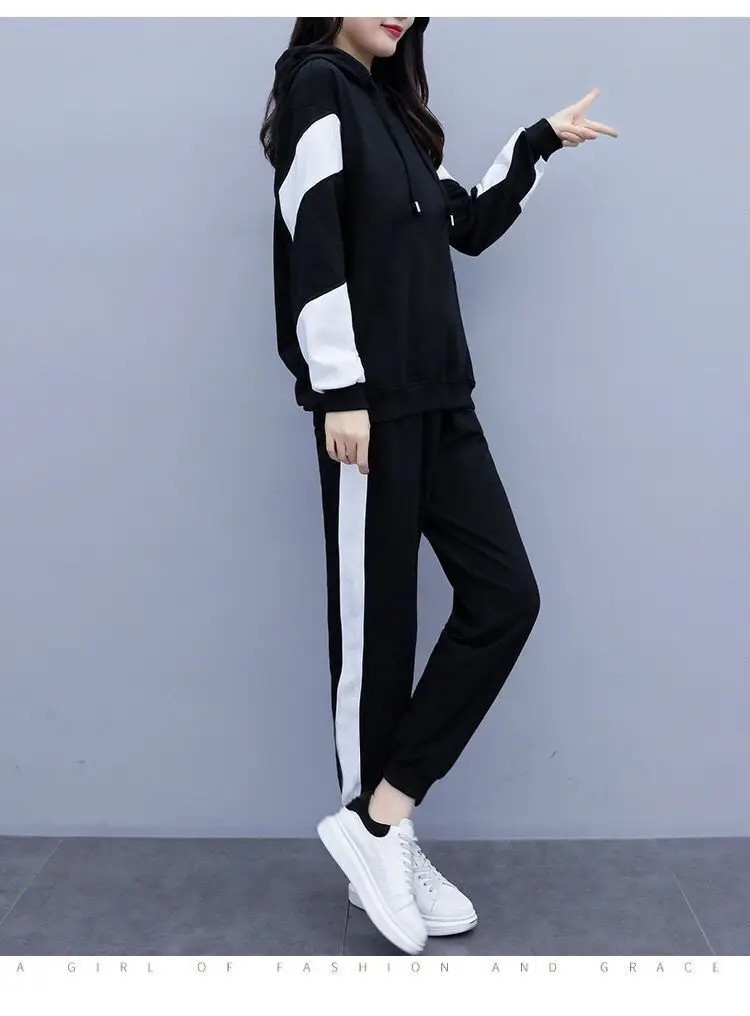 Women's Black White Track Suit Large Casual Sports Set — feature 15