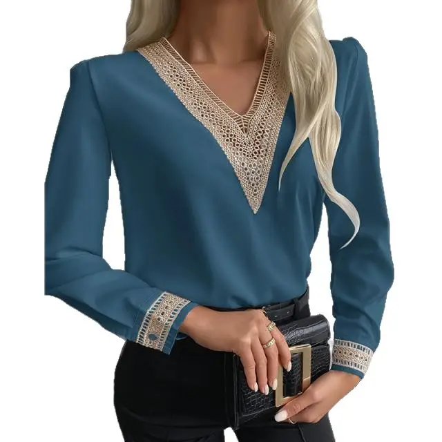 2021 Black Lace V-Neck Long Sleeve Women's Shirt - Image 10
