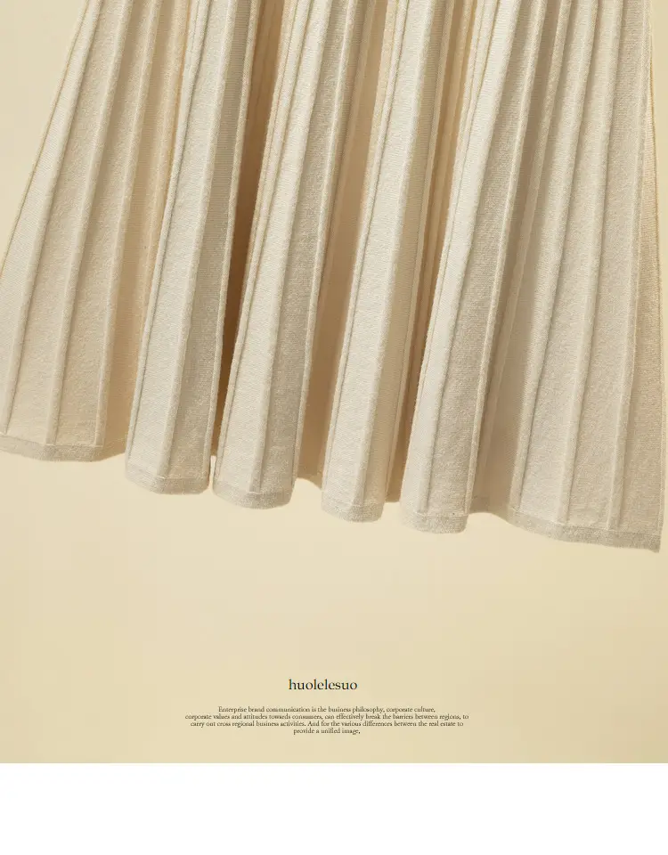 Wool Knitted Mid-Length Pleated Skirt Brown Large Hem — feature 36