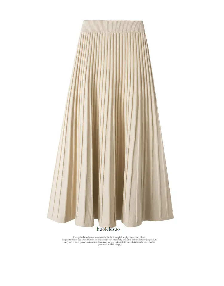 Wool Knitted Mid-Length Pleated Skirt Brown Large Hem — feature 40